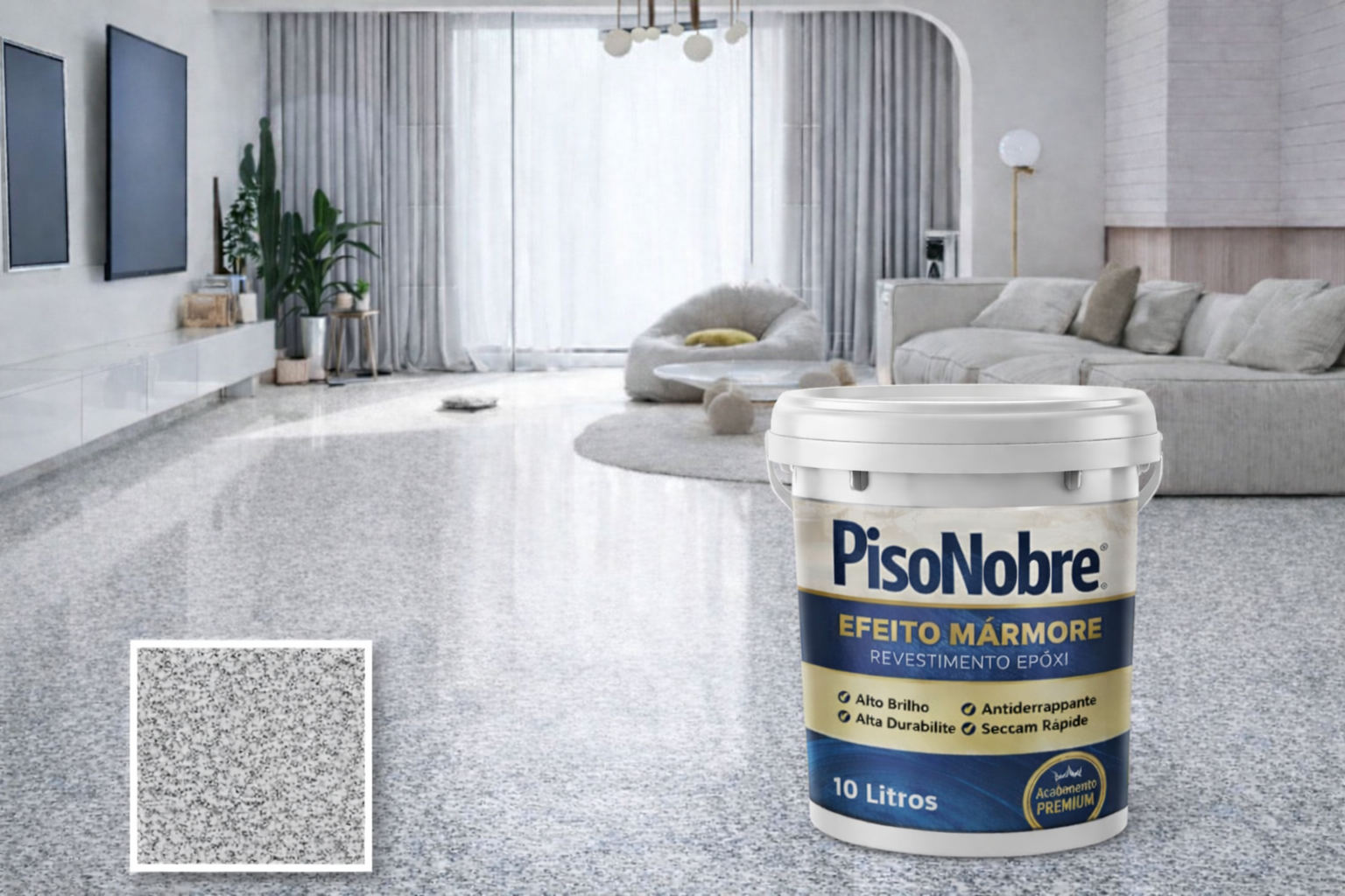 Piso Nobre Revestimento Epóxi Efeito Mármore – Alto Brilho e Alta Durabilidade