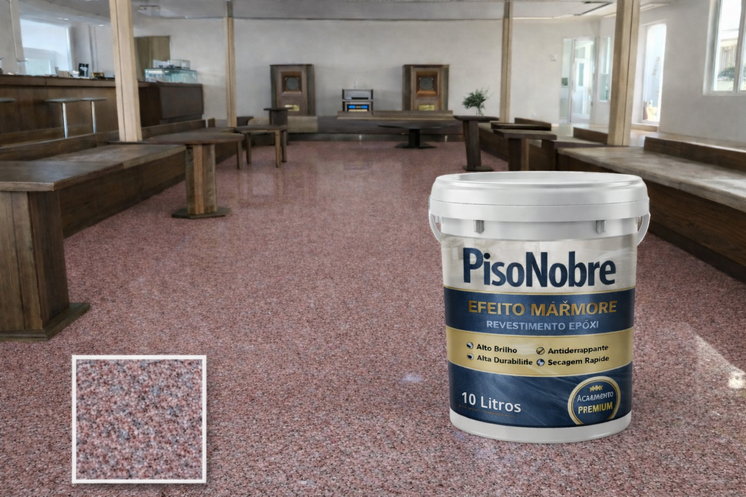 Piso Nobre Revestimento Epóxi Efeito Mármore – Alto Brilho e Alta Durabilidade